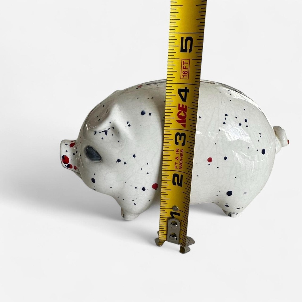 Vintage handmade Ceramic Piggy Bank Splatter Paint White - Picture 7 of 8